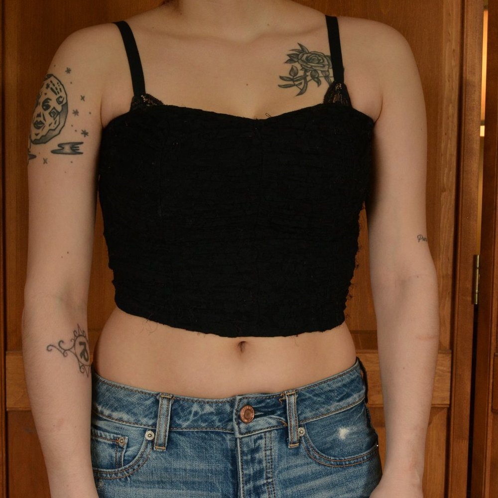 Strapless Stretchy Black Lace Crop Top